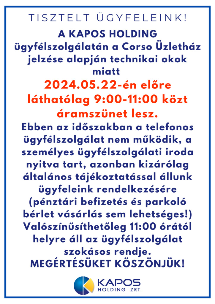 Áramszünet az ügyfélszolgálaton