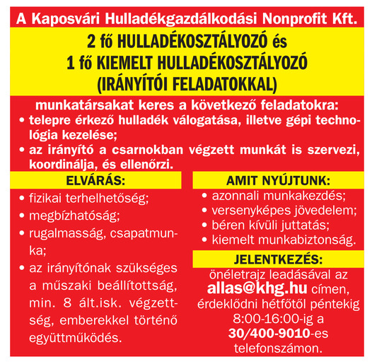 Hulladékosztályozó kollégákat keresünk!