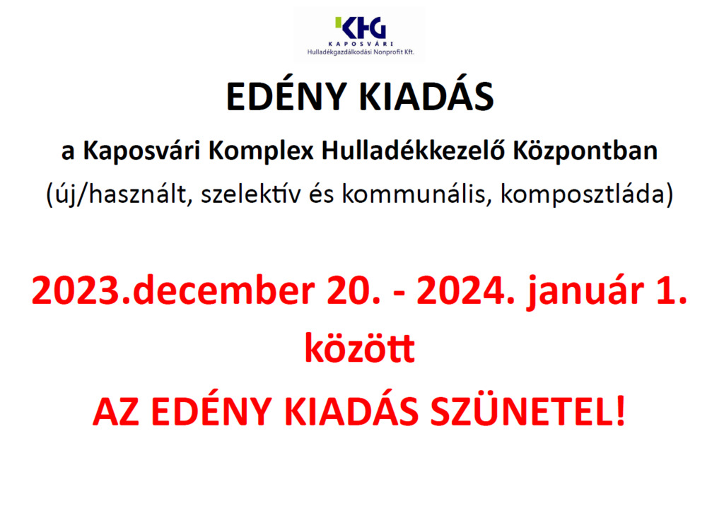 Edény kiadás szünetel